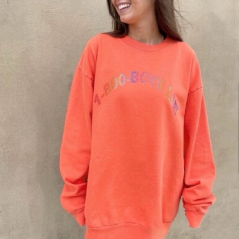 Boys Lie Women's 1-800 Remix Bedazzled Orange Crewneck Sweatshirt- One Size